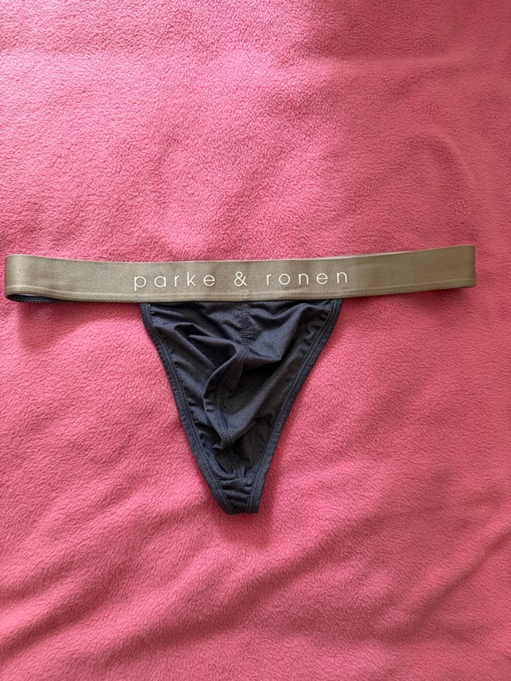 Parke & Ronen Black Bikini Thong with Olive Branded Waistband